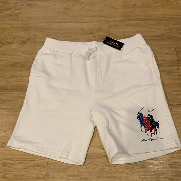 Polo Ralph Lauren Men’s Triple Pony Fleece Cotton-Blend Shorts White NWT M - XL - Picture 1 of 4